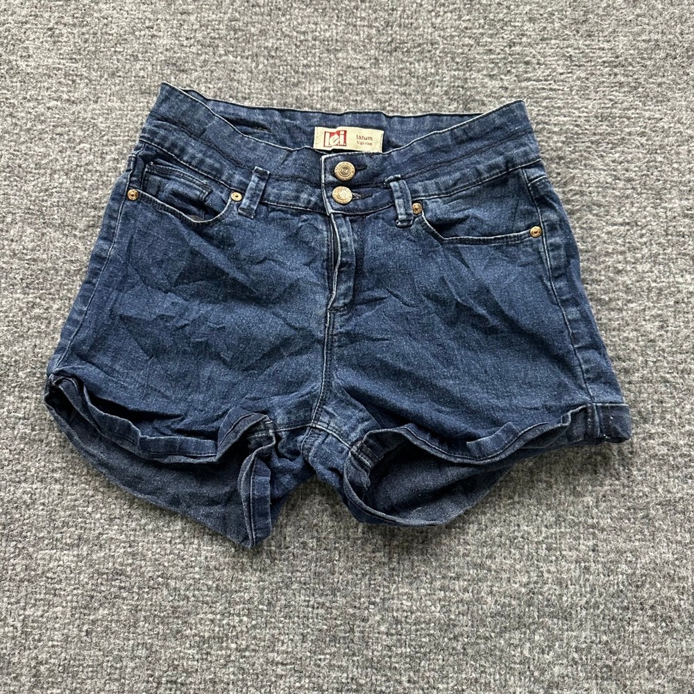 LEI Denim Shorts Womens Size 3 Tatum High Rise Dark Wash Cuffed Stretch Casual